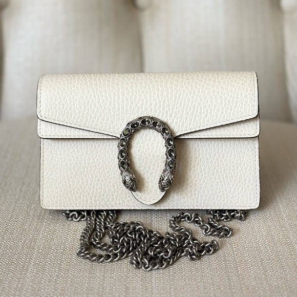 Gucci - Dionysus Super Mini Leather Bag | White Leather and Silver Hardware - Picture 1 of 9
